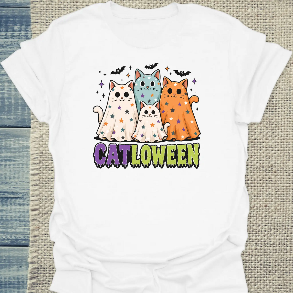T-Shirt - CatLoWeen - Unisex - Katze, Halloween Weiß