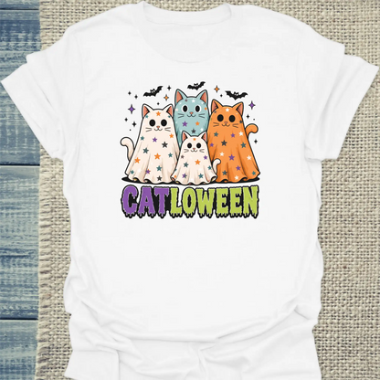 T-Shirt - CatLoWeen - Unisex - Katze, Halloween Weiß