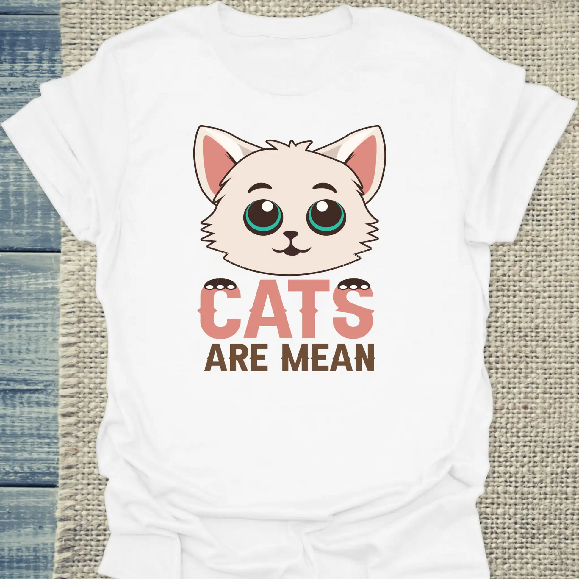 T-Shirt - Cats are mean - Unisex - Katze Weiß