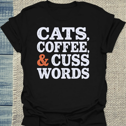 T-Shirt - Cats, Coffee, and Cuss Words - Unisex - Katze Schwarz