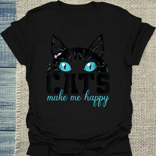 T-Shirt - Cats make me happy - Unisex - Katze Schwarz