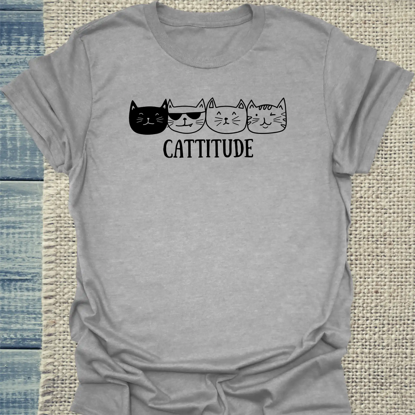 T-Shirt - Cattitude - Unisex - Katze Grau