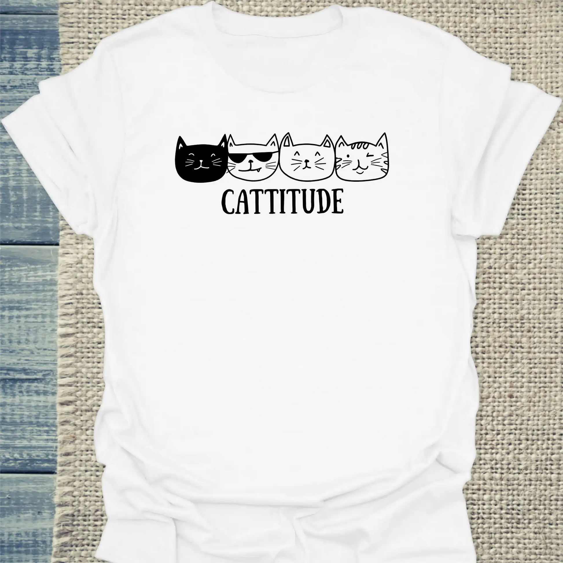 T-Shirt - Cattitude - Unisex - Katze Weiß