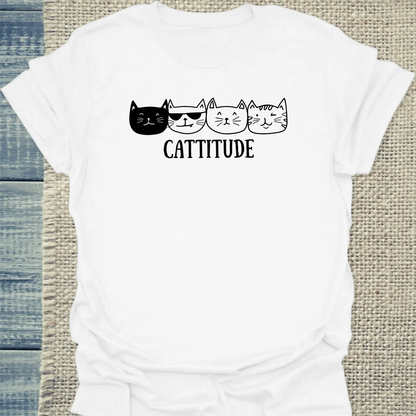 T-Shirt - Cattitude - Unisex - Katze Weiß