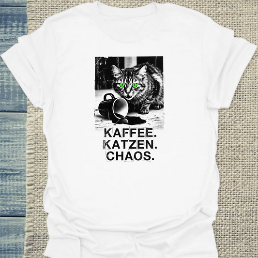 T-Shirt - Chaos - Unisex - Katze & Kaffee Weiß
