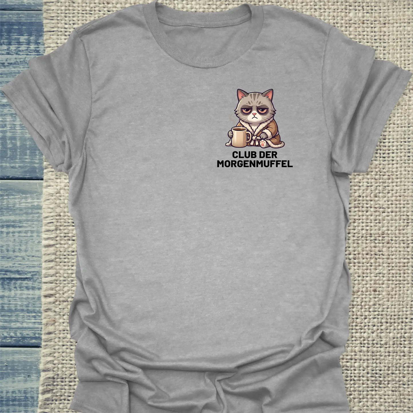 T-Shirt - Club der Morgenmuffel - Unisex - Katze & Kaffee Grau