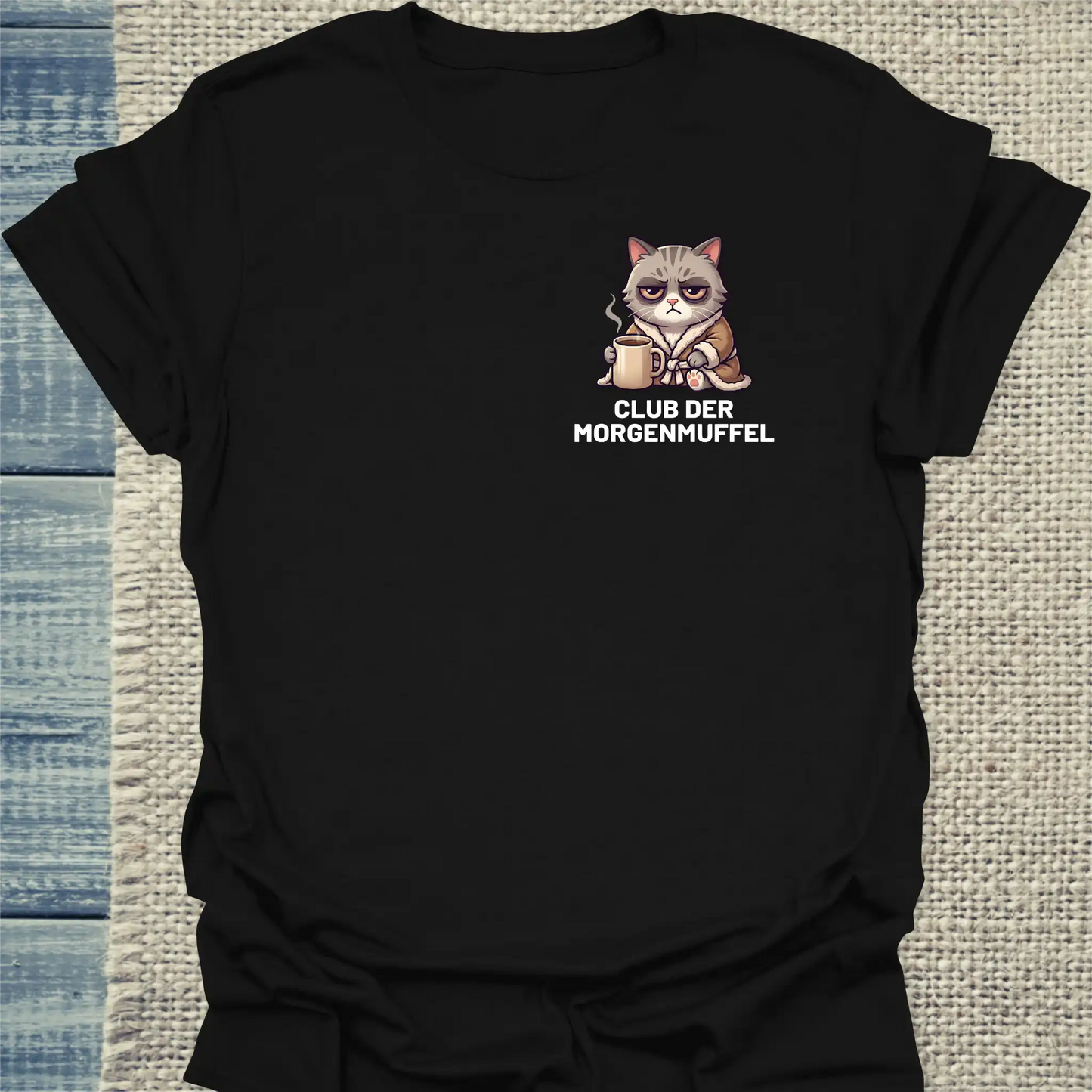 T-Shirt - Club der Morgenmuffel - Unisex - Katze & Kaffee Schwarz