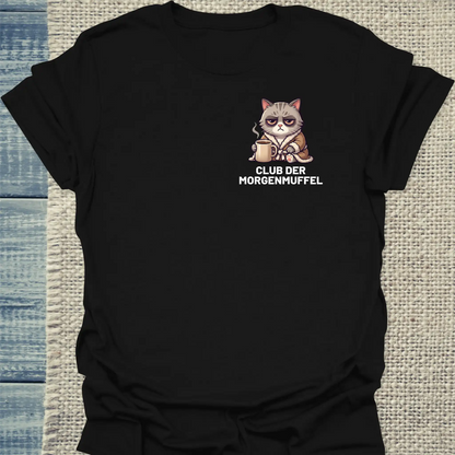 T-Shirt - Club der Morgenmuffel - Unisex - Katze & Kaffee Schwarz