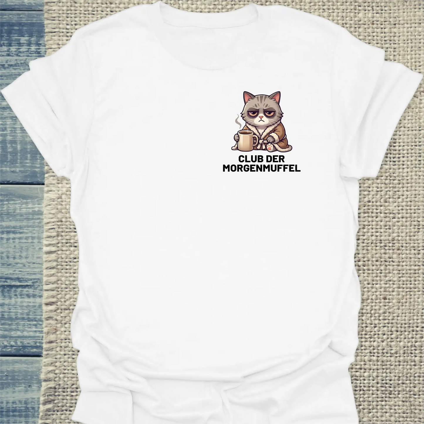 T-Shirt - Club der Morgenmuffel - Unisex - Katze & Kaffee Weiß