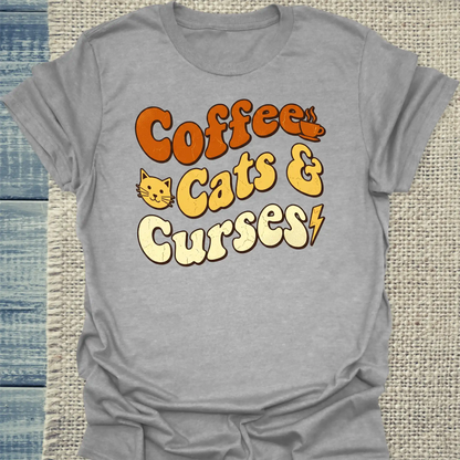T-Shirt - Coffee, Cats & Curses - Unisex - Katze & Kaffee Grau