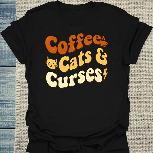 T-Shirt - Coffee, Cats & Curses - Unisex - Katze & Kaffee Schwarz