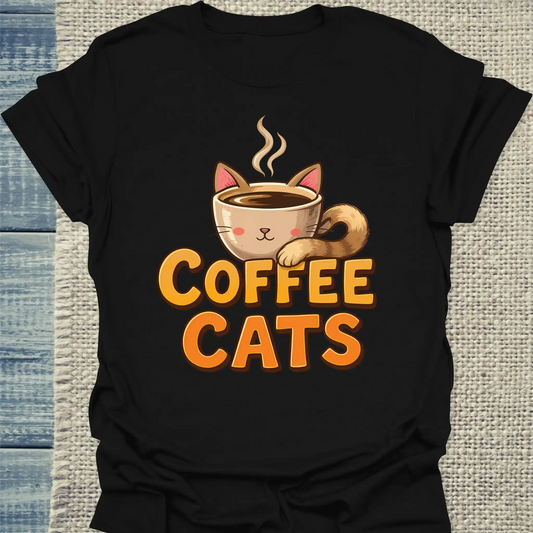 T-Shirt - Coffee Cats - Unisex - Katze, Black Edition Schwarz