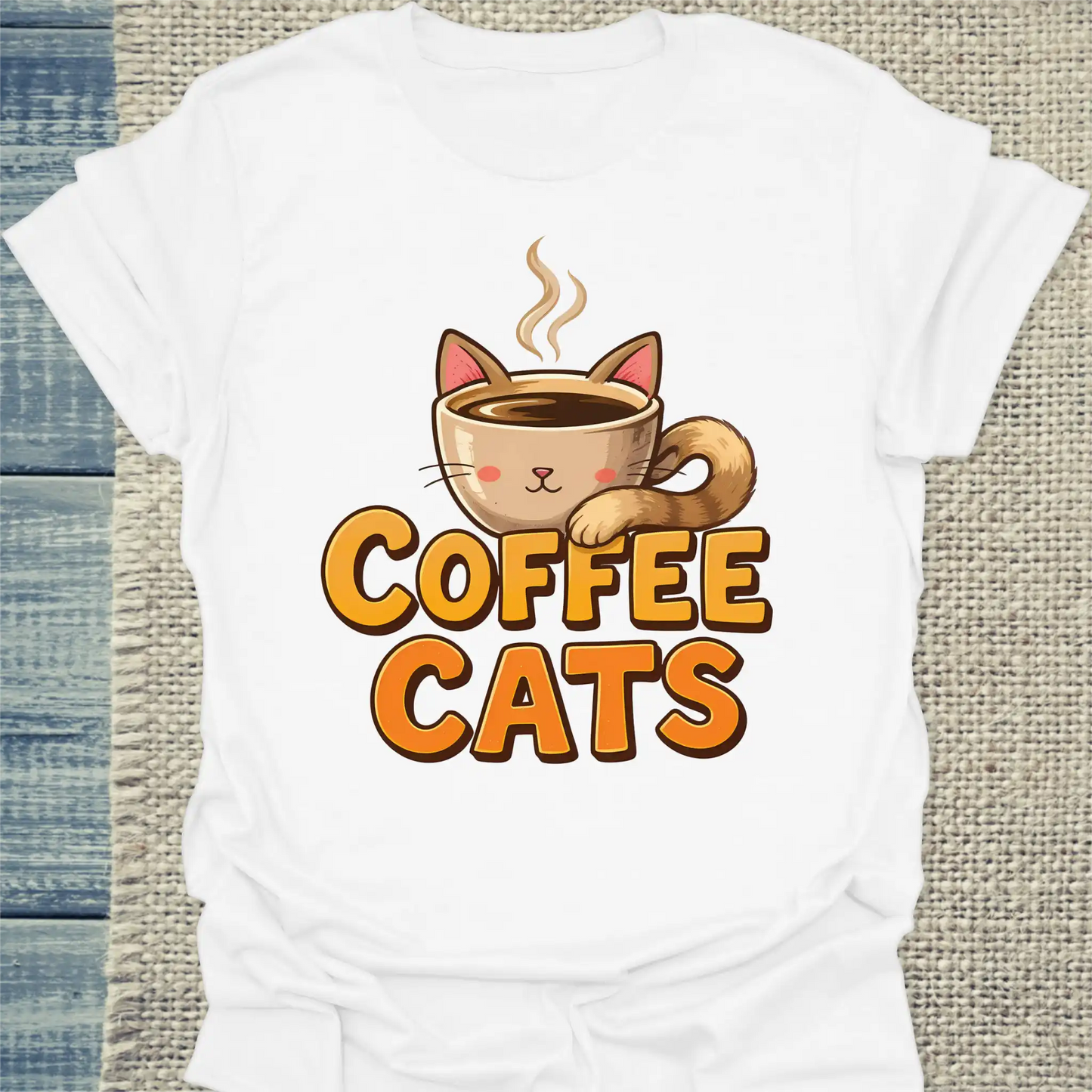 T-Shirt - Coffee Cats - Unisex - Katze, Black Edition Weiß