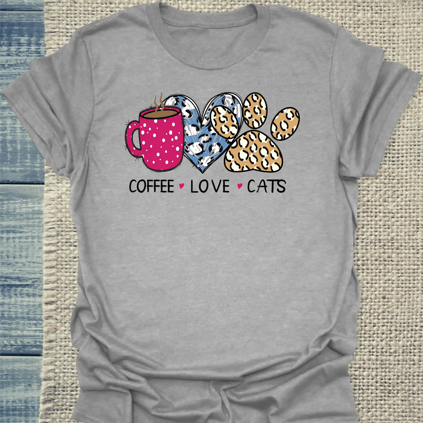 T-Shirt - Coffee - Love - Cats - Unisex - Katze & Kaffee Grau