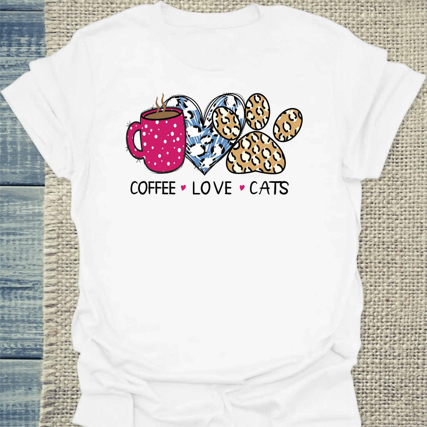 T-Shirt - Coffee - Love - Cats - Unisex - Katze & Kaffee Weiß