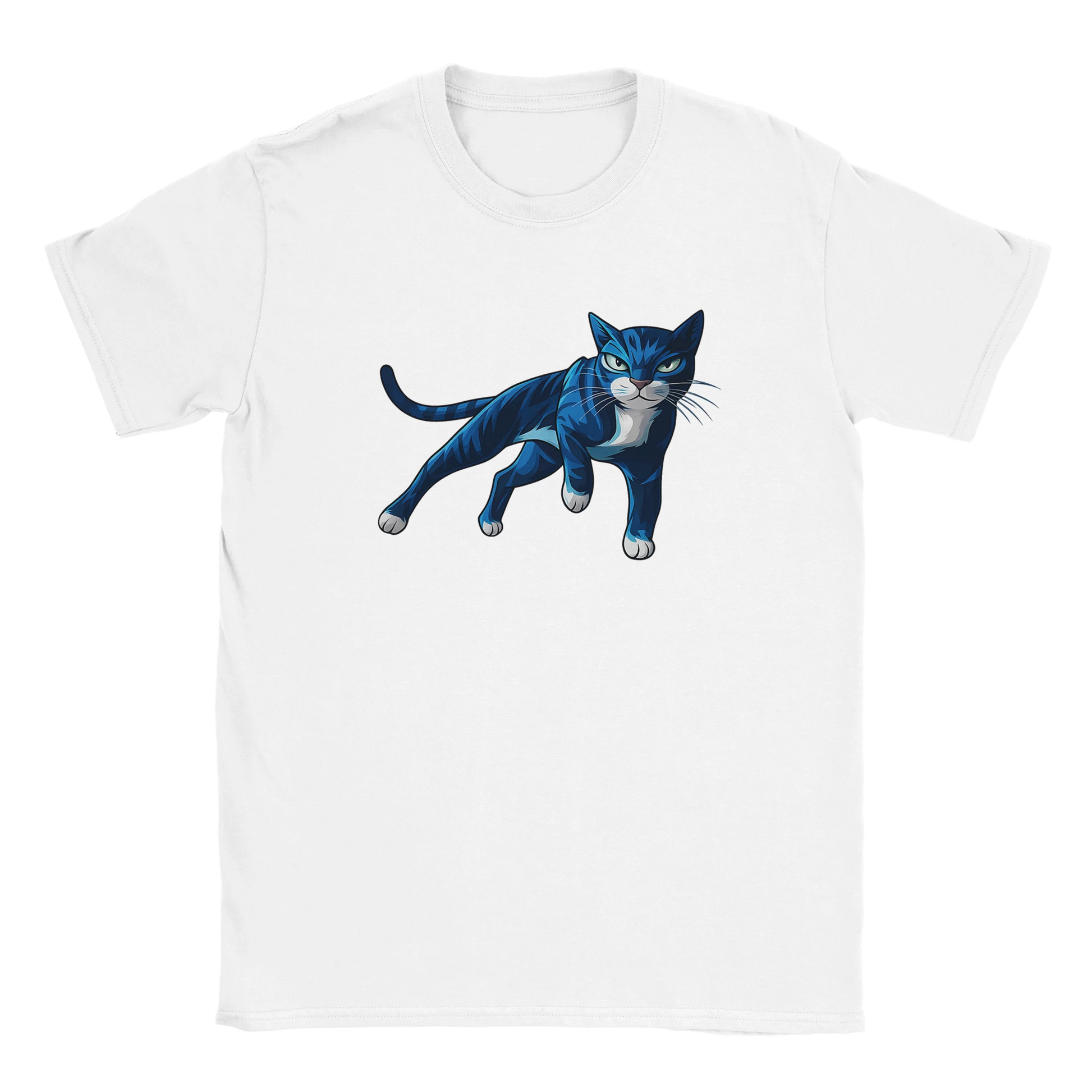 T-Shirt - Cool Blue Cat - Unisex - Katze, Cat Guy Weiß