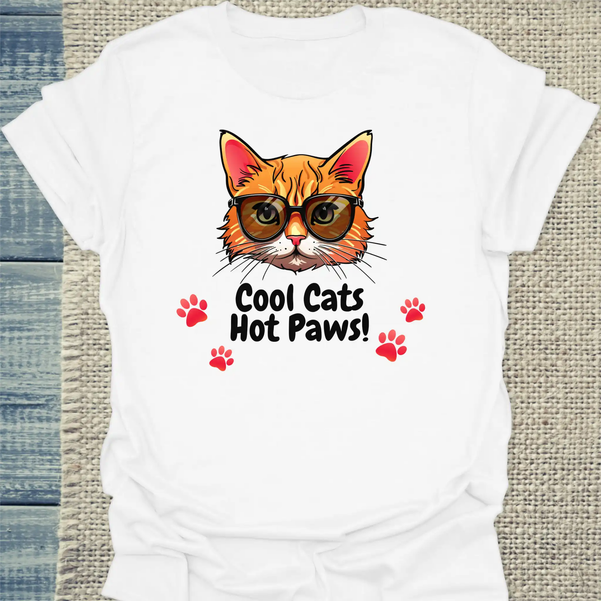 T-Shirt - Cool Cats - Hot Paws! - Unisex - Katze Weiß