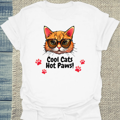 T-Shirt - Cool Cats - Hot Paws! - Unisex - Katze Weiß