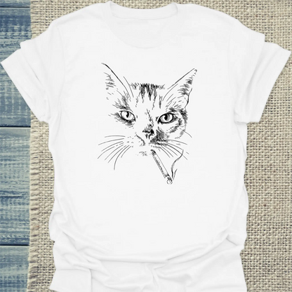 T-Shirt - Cool Smoking Cat - Unisex - Katze Weiß