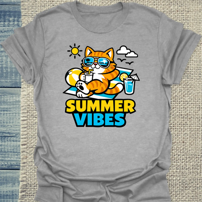 T-Shirt - Cool Summer Vibes - Unisex - Katze, Sommer Grau