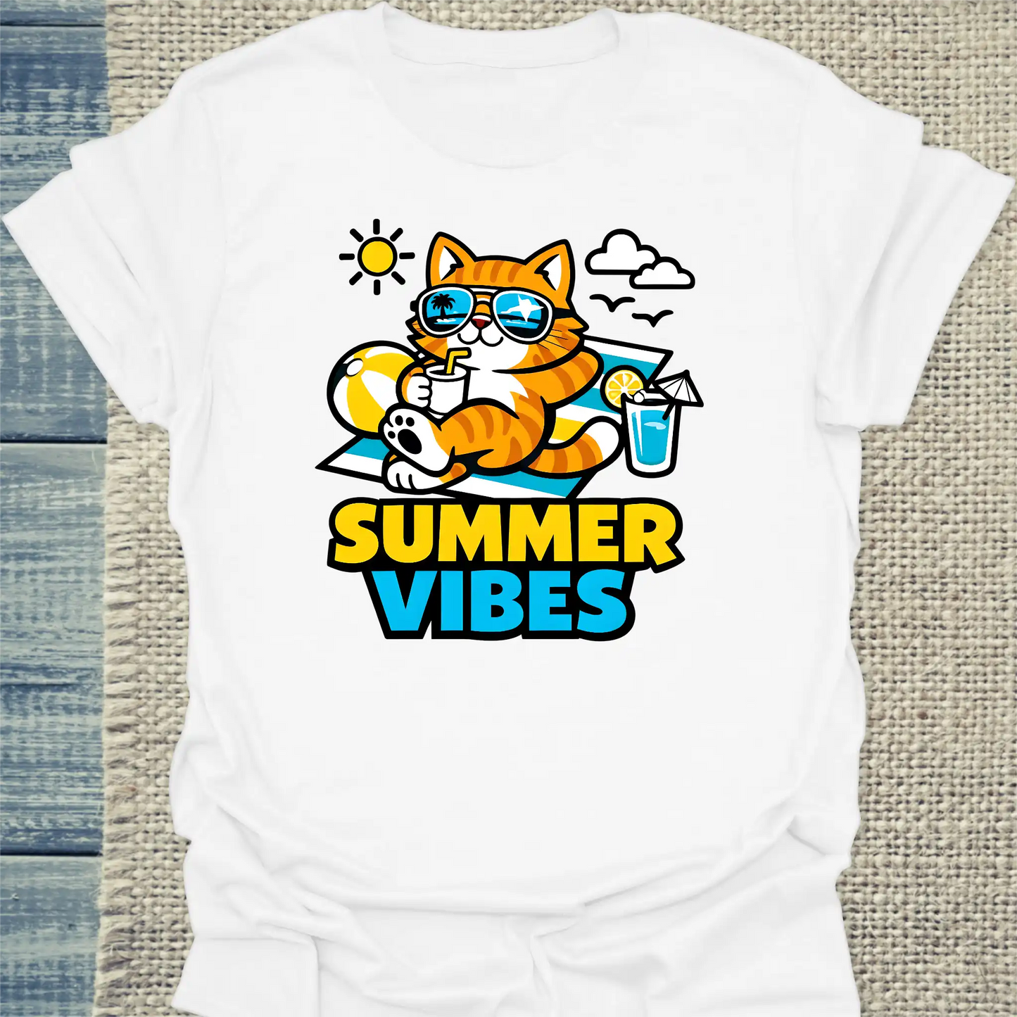T-Shirt - Cool Summer Vibes - Unisex - Katze, Sommer Weiß