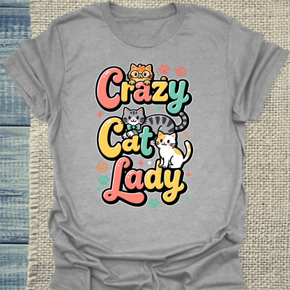T-Shirt - Crazy Cat Lady - farbenfroh - Unisex - Katze, Cat Lady Grau