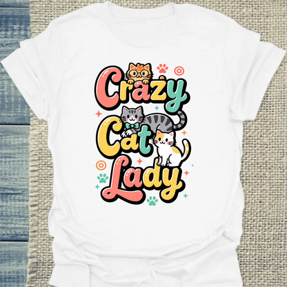 T-Shirt - Crazy Cat Lady - farbenfroh - Unisex - Katze, Cat Lady Weiß
