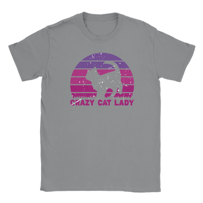 T-Shirt - CRAZY CAT LADY - Retro - Unisex - Kaffee, Cat Lady Grau