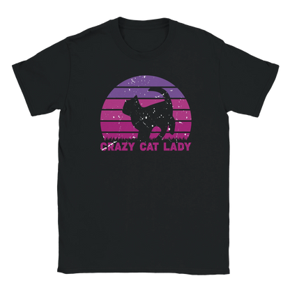T-Shirt - CRAZY CAT LADY - Retro - Unisex - Kaffee, Cat Lady Schwarz