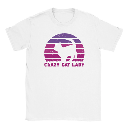 T-Shirt - CRAZY CAT LADY - Retro - Unisex - Kaffee, Cat Lady Weiß