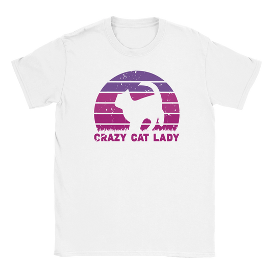 T-Shirt - CRAZY CAT LADY - Retro - Unisex - Kaffee, Cat Lady Weiß