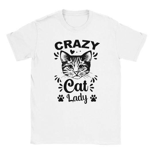 T-Shirt - Crazy Cat Lady - Unisex - Kaffee, Cat Lady Weiß