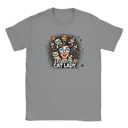T-Shirt - Crazy Cat Laydy - bunt - Unisex - Kaffee, Cat Lady Grau
