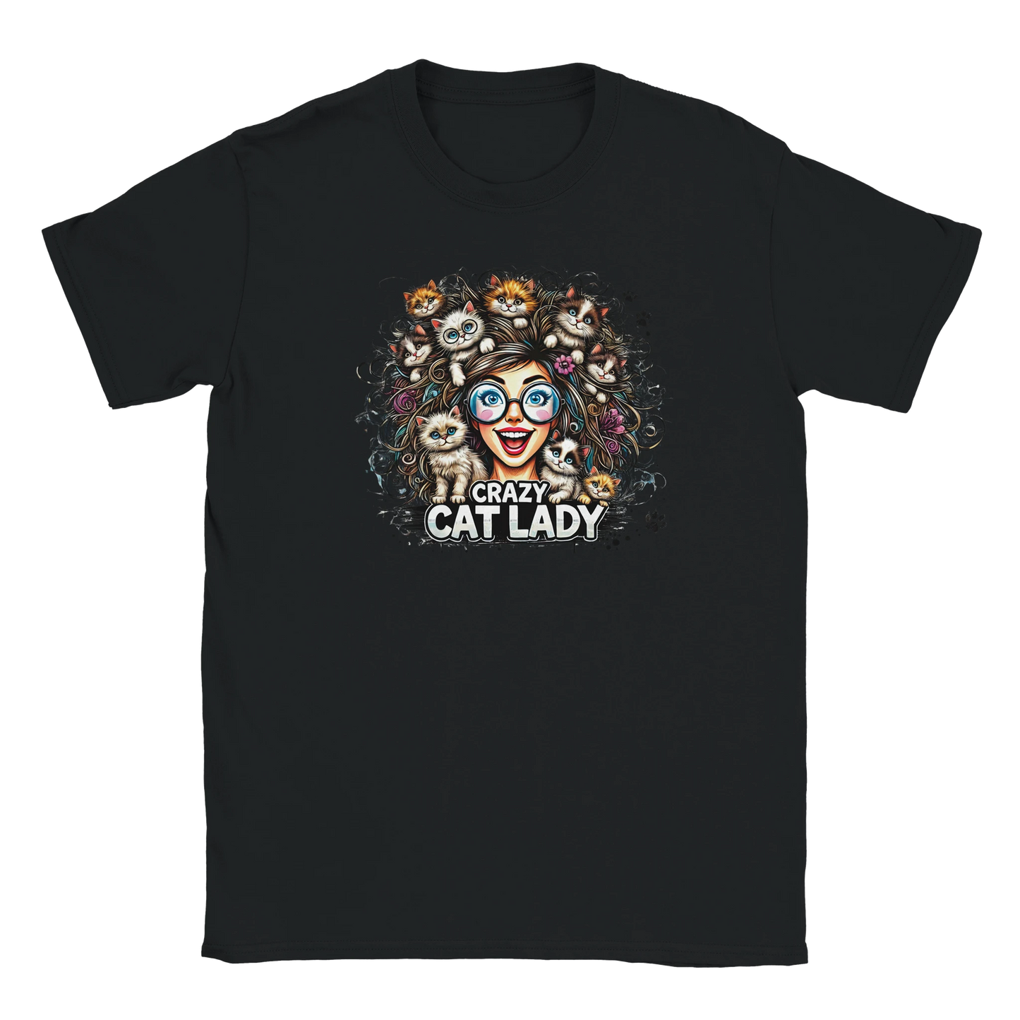 T-Shirt - Crazy Cat Laydy - bunt - Unisex - Kaffee, Cat Lady Schwarz