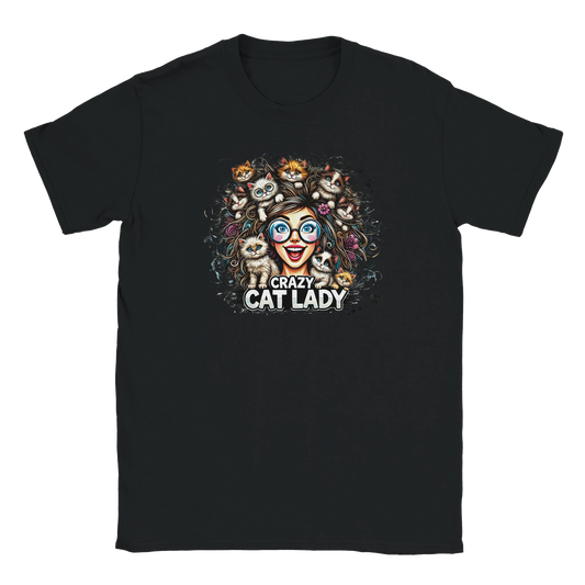 T-Shirt - Crazy Cat Laydy - bunt - Unisex - Kaffee, Cat Lady Schwarz