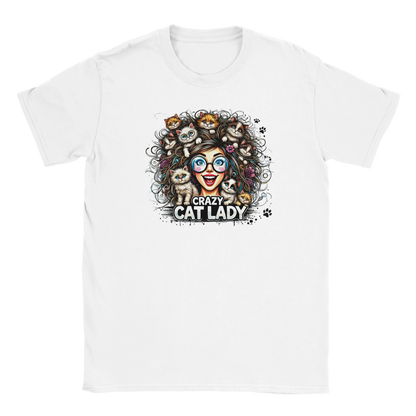 T-Shirt - Crazy Cat Laydy - bunt - Unisex - Kaffee, Cat Lady Weiß