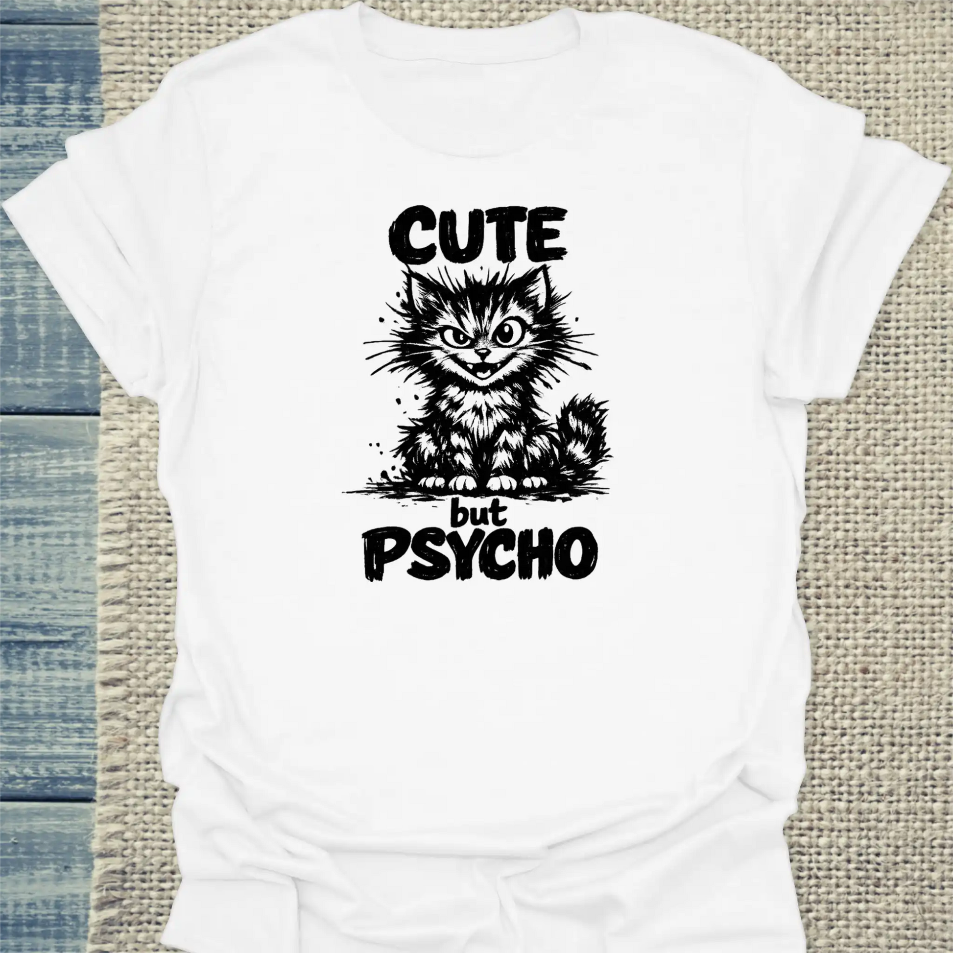 T-Shirt - Cute but Psycho - Unisex - Katze Weiß