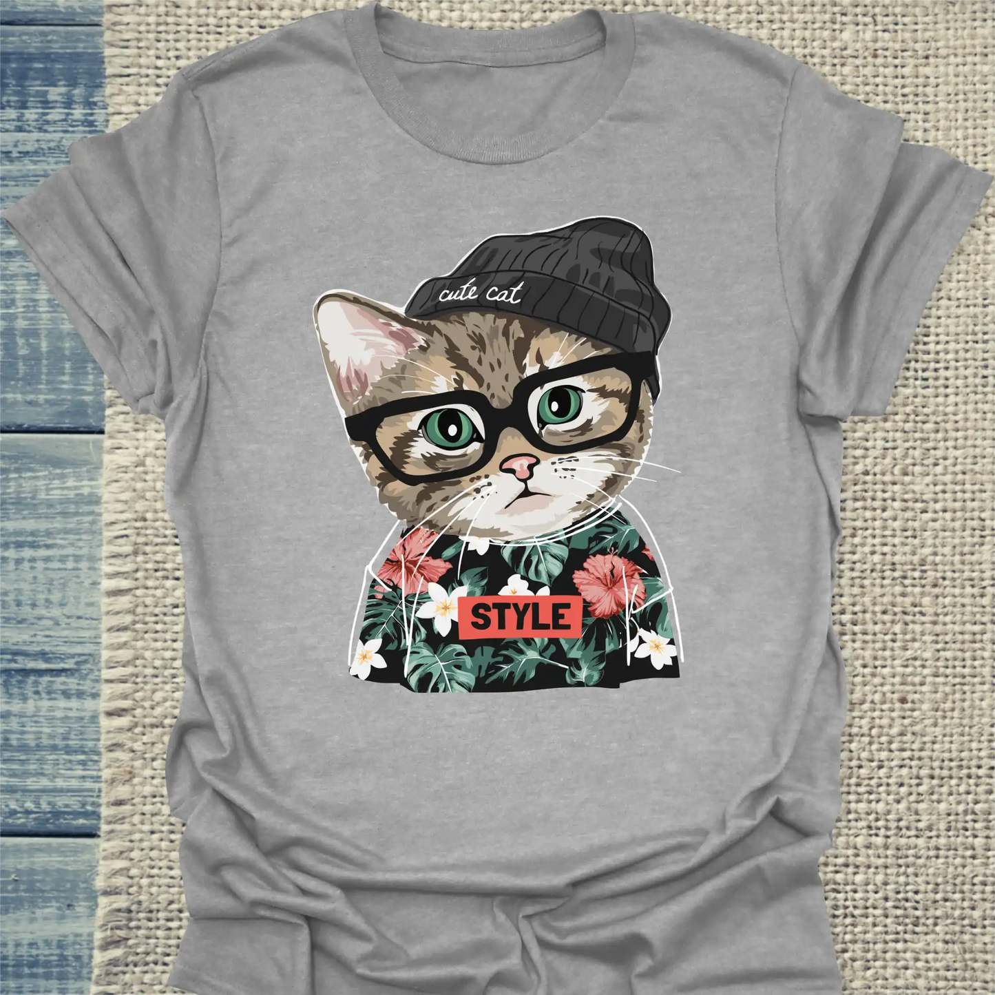 T-Shirt - Cute Cat Style - Unisex - Katze Grau