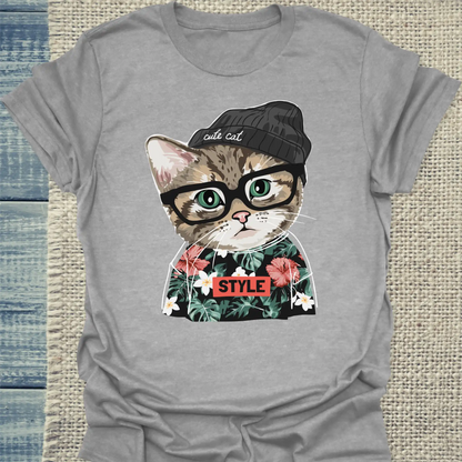 T-Shirt - Cute Cat Style - Unisex - Katze Grau