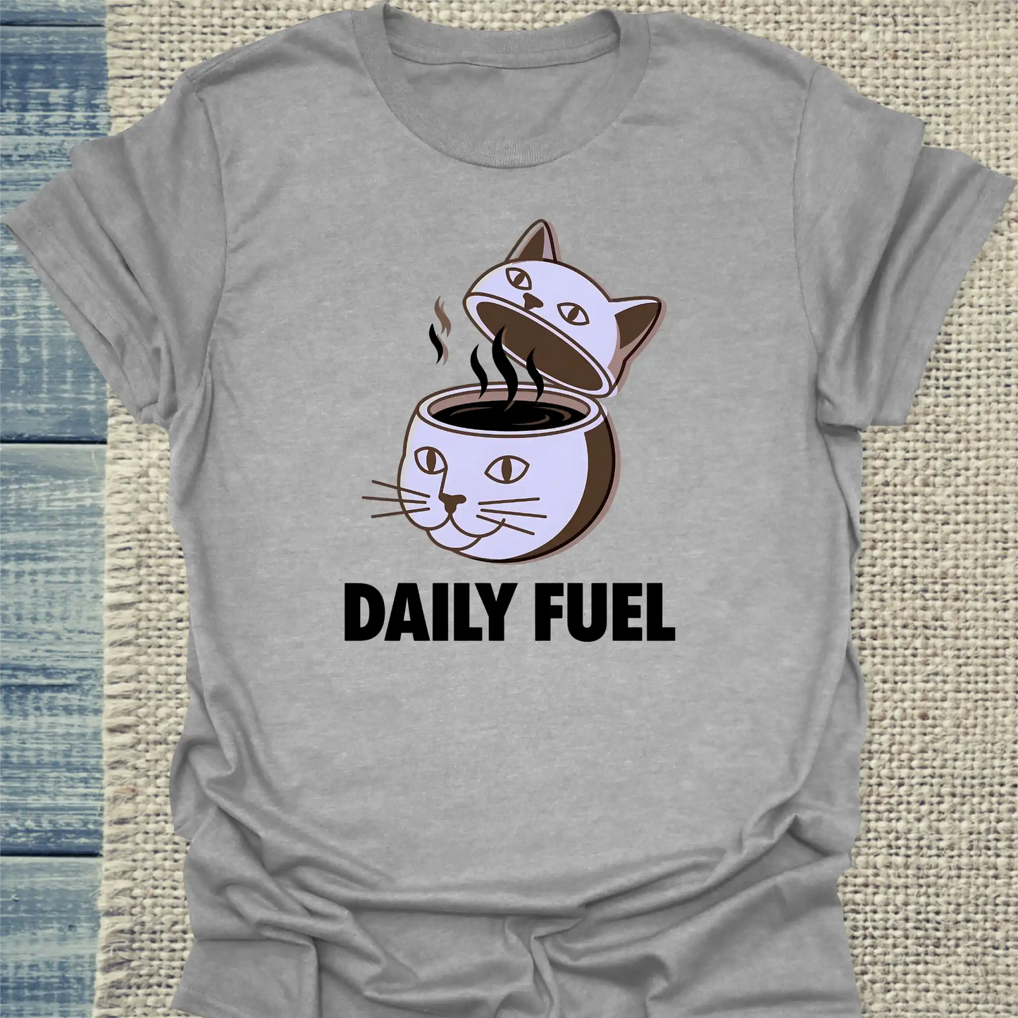 T-Shirt - DAILY FUEL - Unisex - Katze & Kaffee Grau