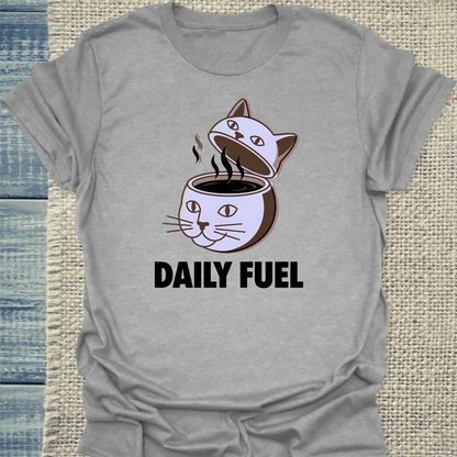 T-Shirt - DAILY FUEL - Unisex - Katze & Kaffee Grau
