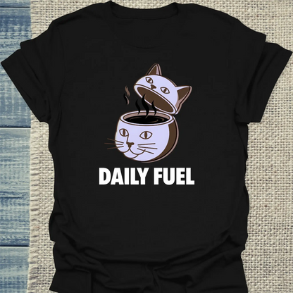 T-Shirt - DAILY FUEL - Unisex - Katze & Kaffee Schwarz