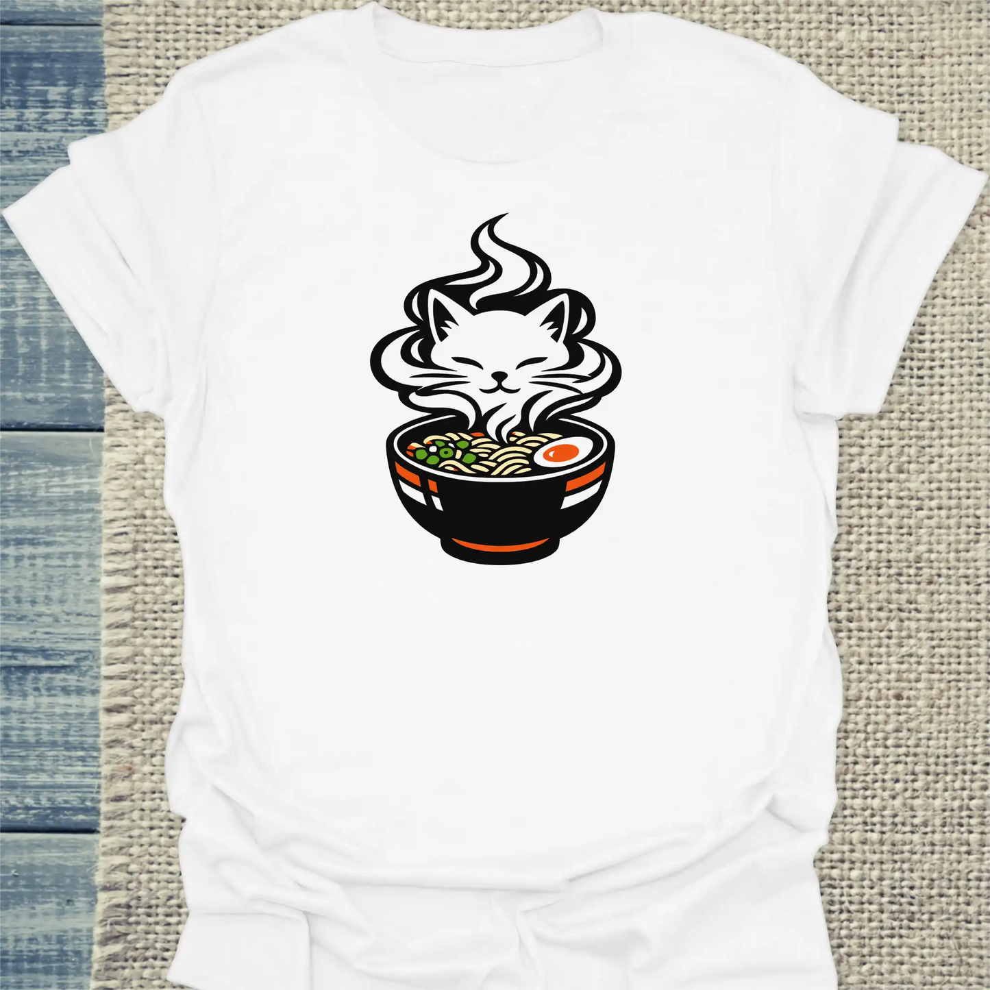T-Shirt - Das Brodeln - Unisex - Katze, Ramen Weiß