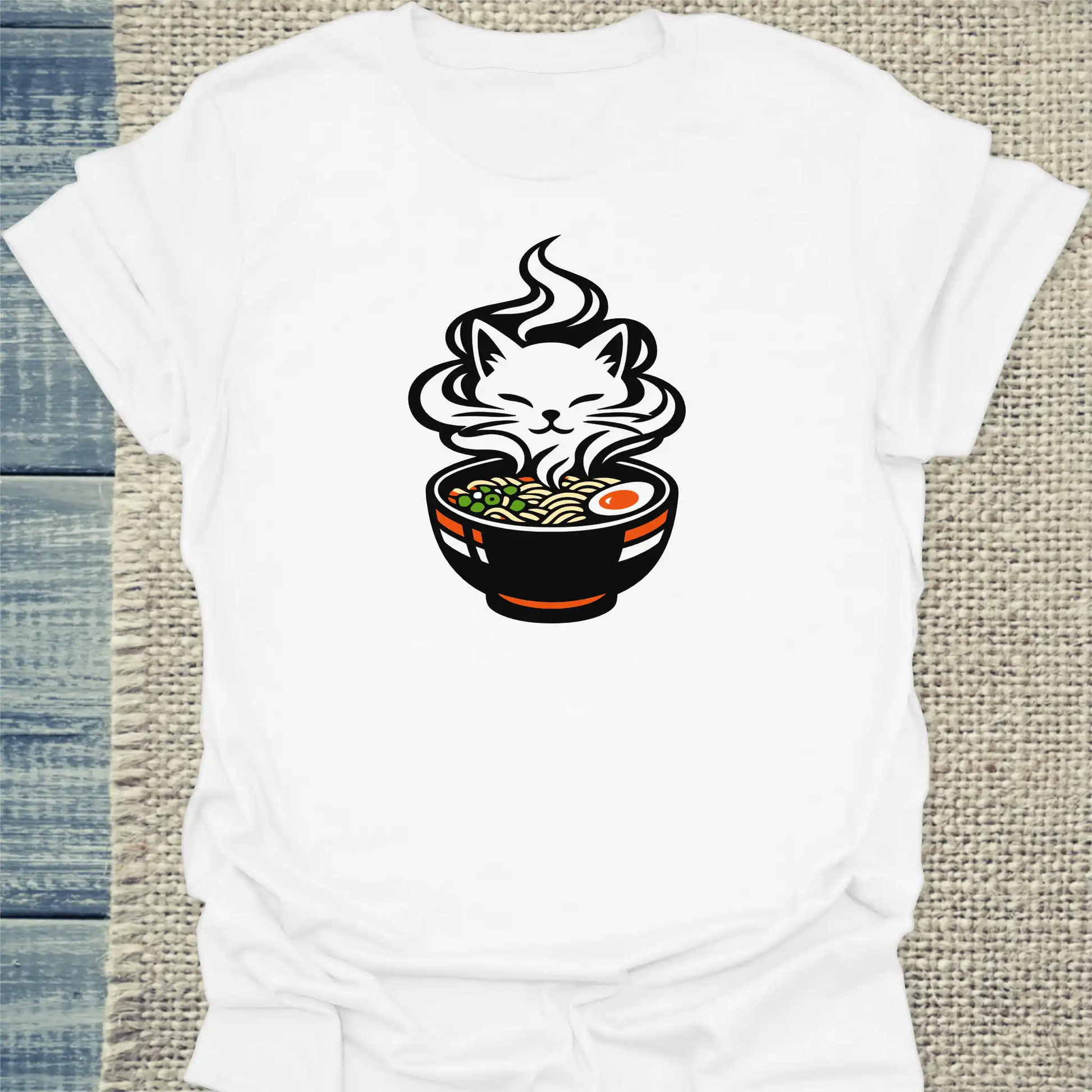 T-Shirt - Das Brodeln - Unisex - Katze, Ramen Weiß