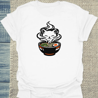 T-Shirt - Das Brodeln - Unisex - Katze, Ramen Weiß