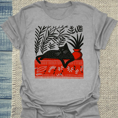 T-Shirt - Das rote Zimmer mit Katze - Unisex - Katze Grau