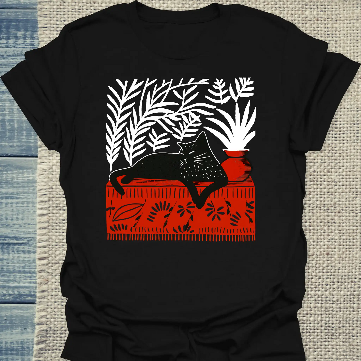 T-Shirt - Das rote Zimmer mit Katze - Unisex - Katze Schwarz