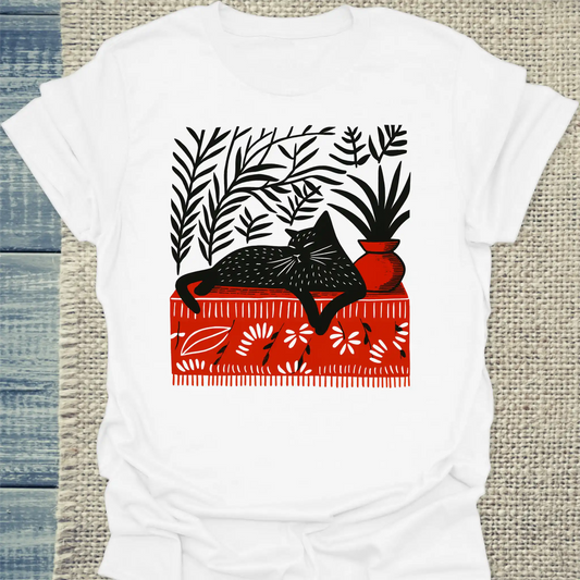 T-Shirt - Das rote Zimmer mit Katze - Unisex - Katze Weiß