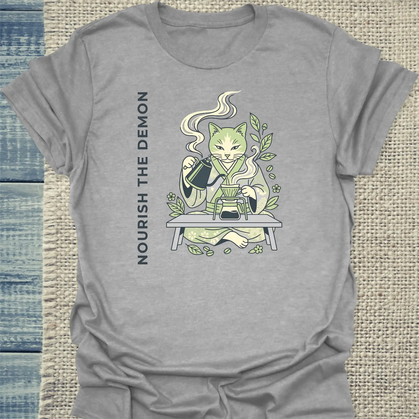 T-Shirt - Demon - Unisex - Katze & Kaffee Grau