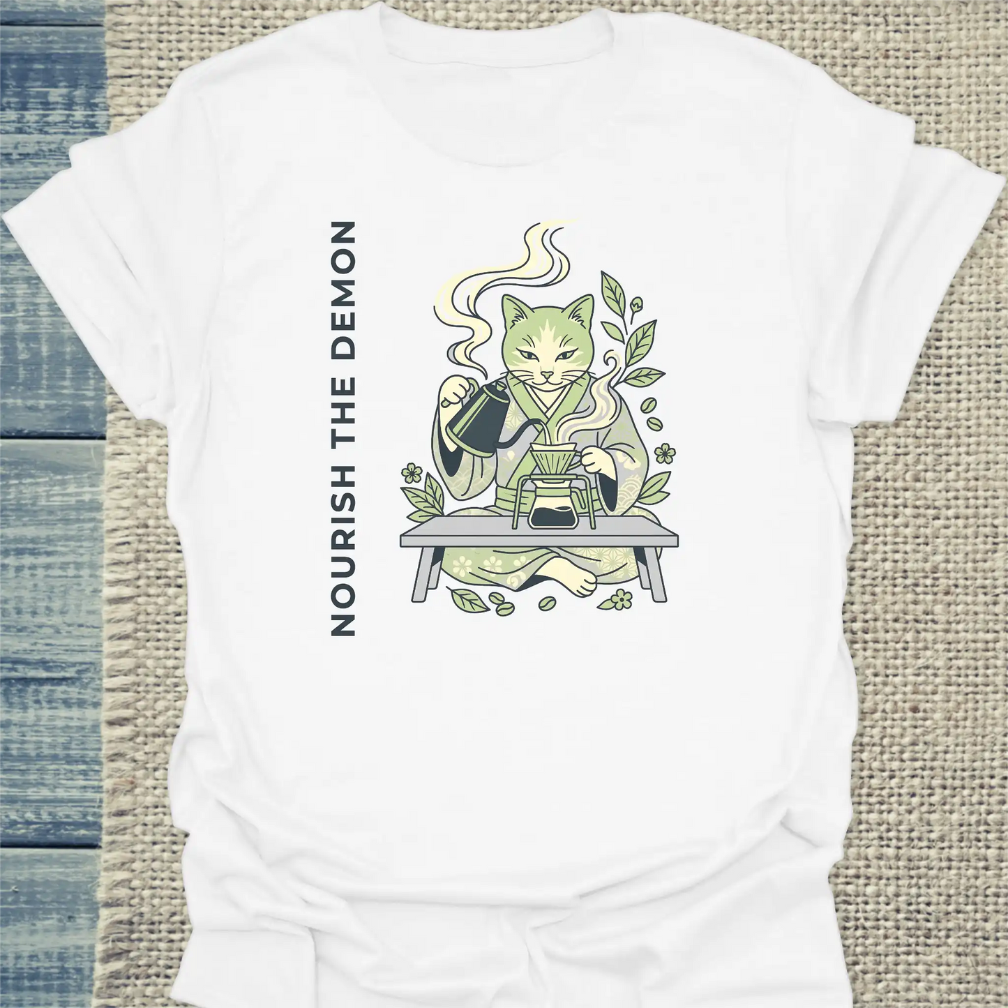 T-Shirt - Demon - Unisex - Katze & Kaffee Weiß